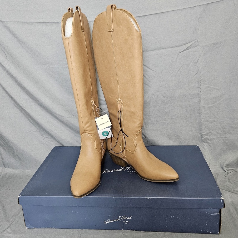 Universal Thread Women's Knee High Riding Boots Tan Faux Leather US 8 NEW